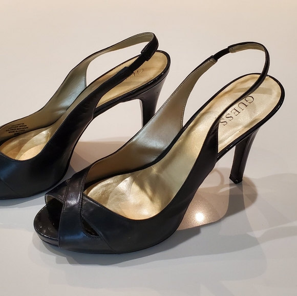 Guess by Marciano Black Leather Platform Slingback Heels - Picture 3 of 7